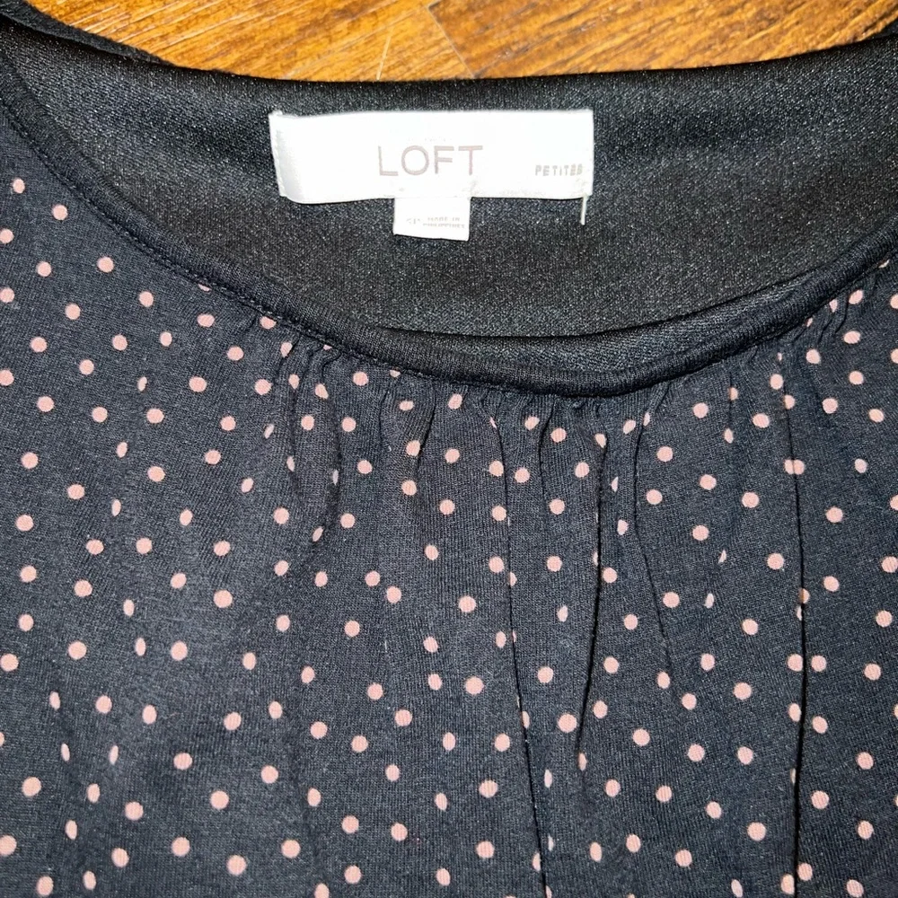 LOFT Black & Tan Polka Dot Sleeveless Mini Dress Rayon & Lyocell Size S Petite - Picture 6 of 11